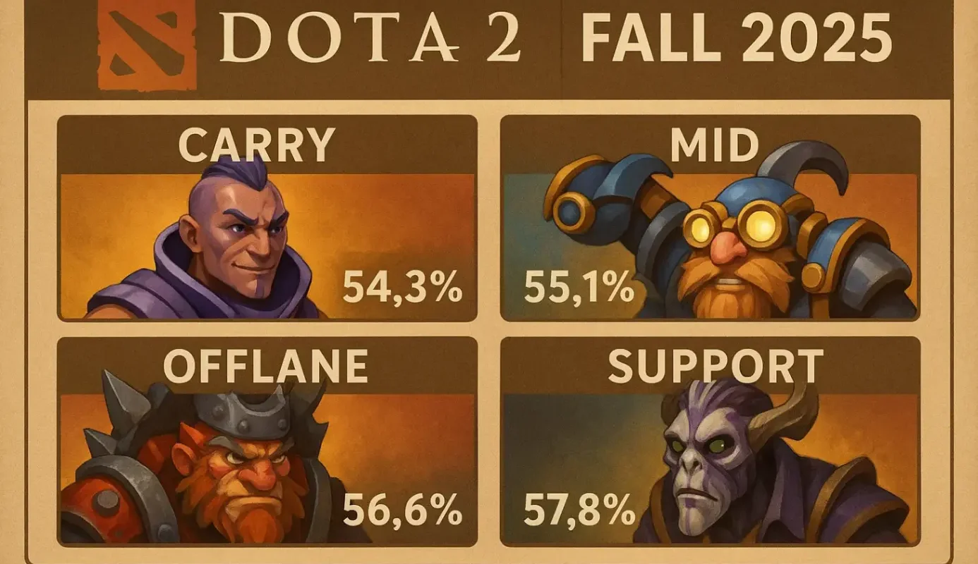 Мета Dota 2 осенью 2025: топ-герои по ролям и винрейт на высоком MMR